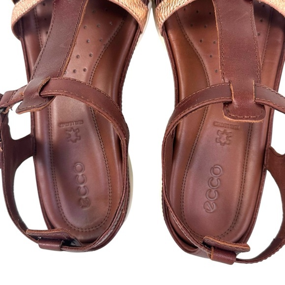 ECCO‎ Flash Women’s Brown Leather T-Bar Sandals Adjustable Comfort Size 9-9.5 - Picture 10 of 11